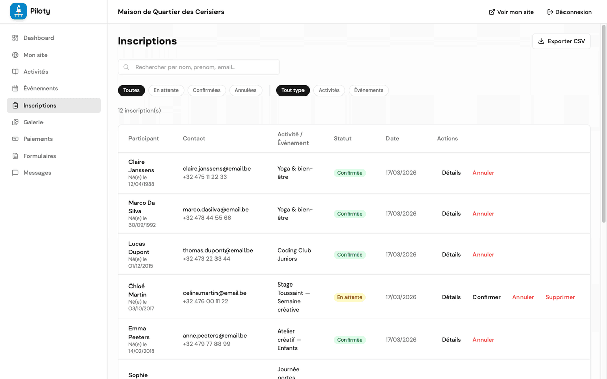 Suivi des inscriptions dans Piloty