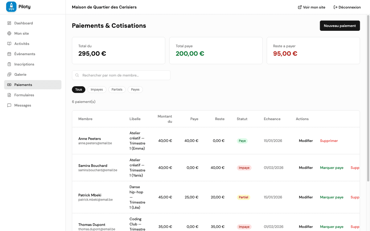 Suivi des paiements dans Piloty