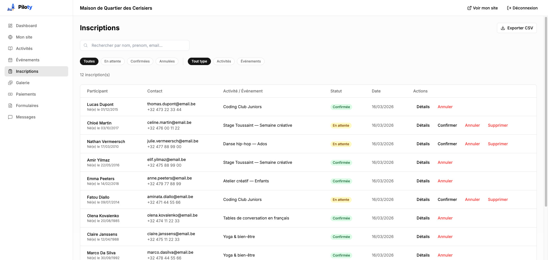 Gestion des inscriptions dans Piloty