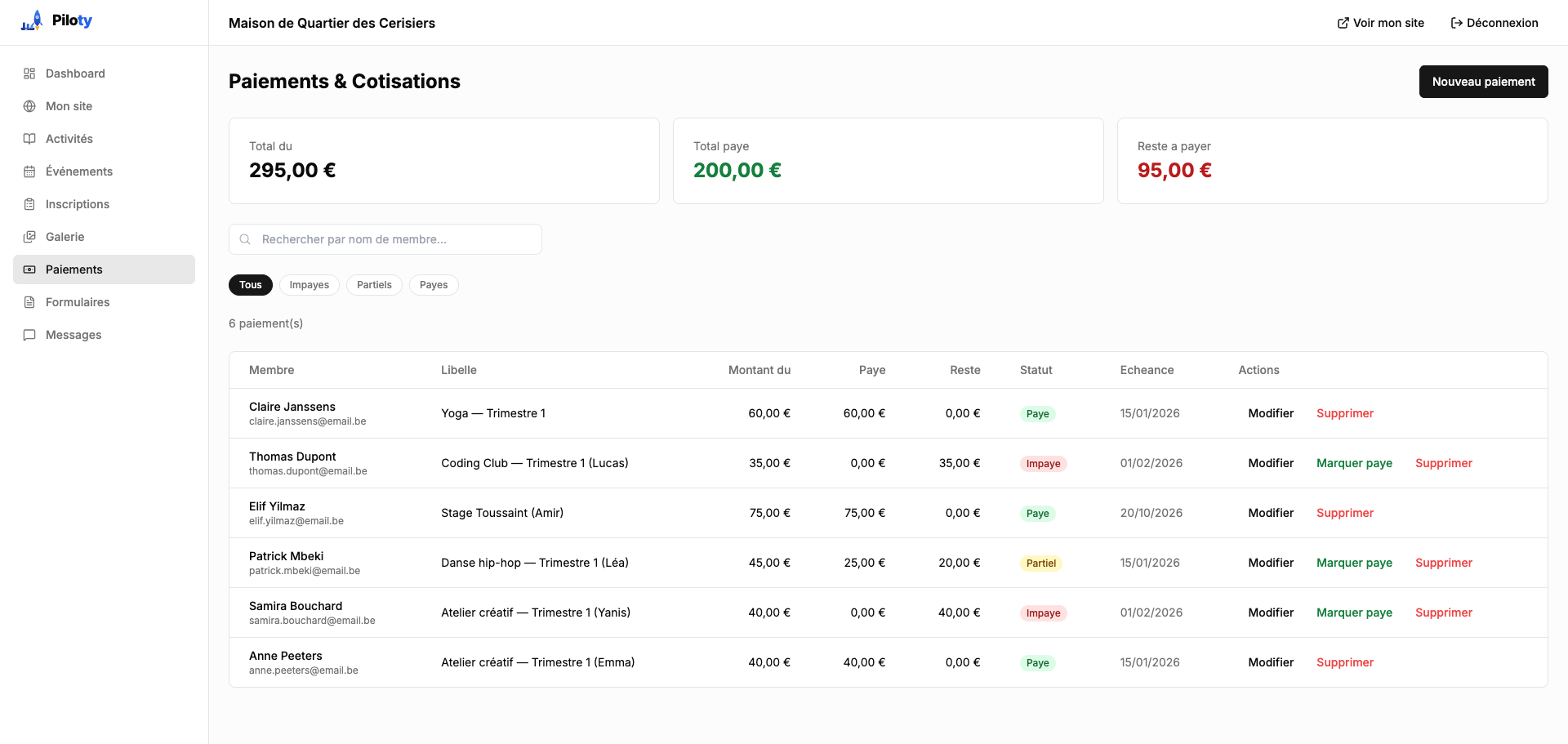 Suivi des paiements dans Piloty